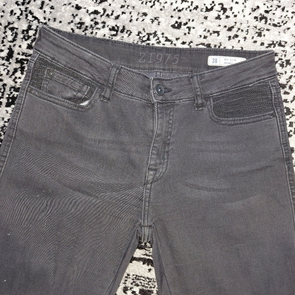 Zara Z1975 Mid Rise Skinny Jeans Black Ripped Knees 38 / 6 - Picture 9 of 16